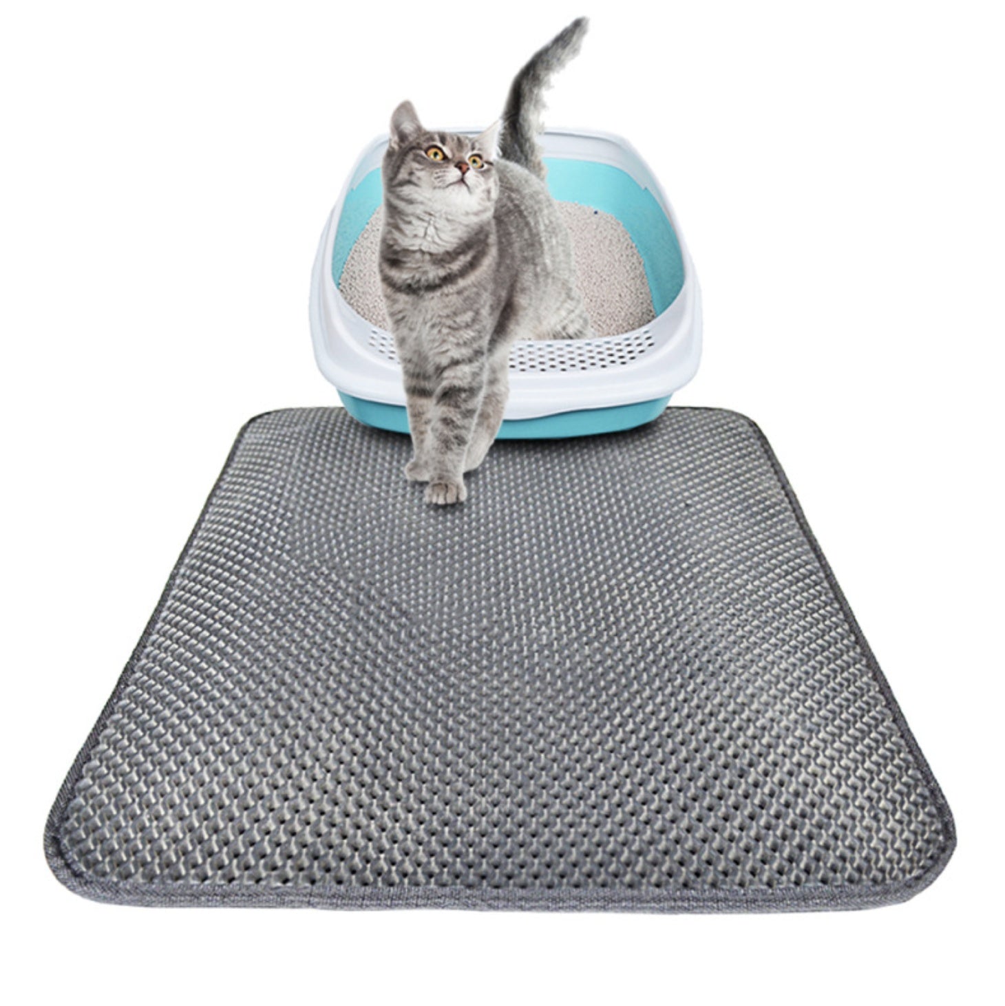 Double Layer Litter Cat Bed Pads Pet Cat Litter Mat Trapping Pets Litter Box Mat Pet Product Bed For Cats House Clean Mat - 0 - CJ - 55x70cm - Foldable gray - CJJJCWMY00030 - 55x70cm - Foldable gray