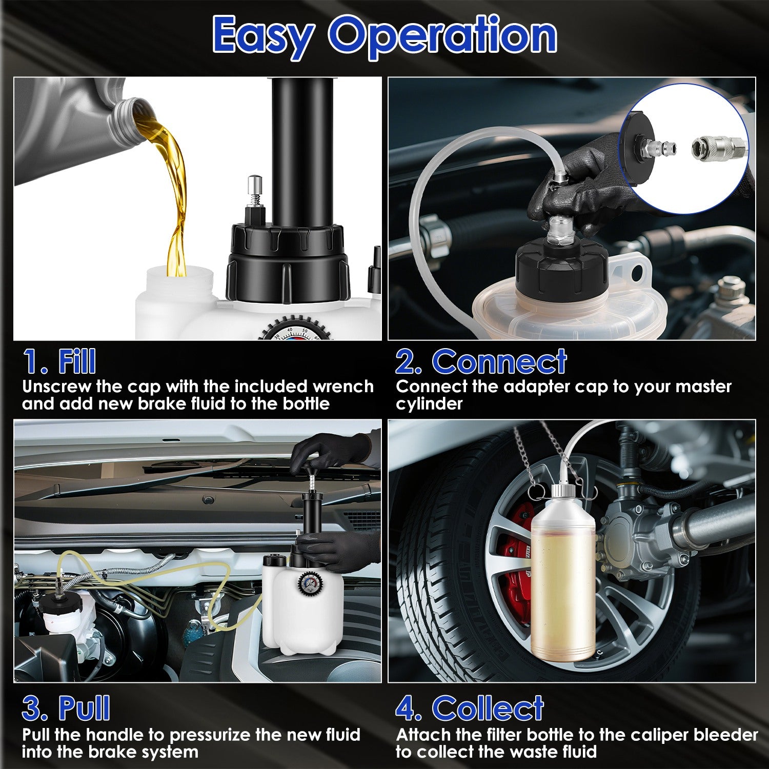 1 Set 3L Manual Brake Bleeder Kit One Person Brake Bleed Vacuum Pump Automotive Brake Fluid Bleeding Kit With 1L Waste Oil Bottle 4 Master Cylinder Adapters Gloves Funnel Fit For Most Vehicles