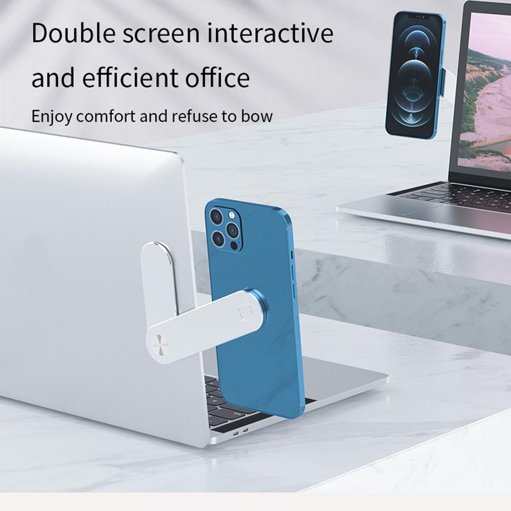 Laptop Phone Holder, Adjustable Laptop Side Mount Clip, Magnetic Laptop Monitor Mount, Computer Laptop Cellphone Stand Foldable Aluminum Expansion Bracket Tablet Clip For Dual Screen - 5 - CJ