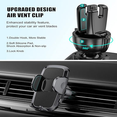 Phone Mount For Car, 4 In 1 Universal Car Phone Holder Mount For Dashboard Air Vent, Super Suction - 5 - CJ