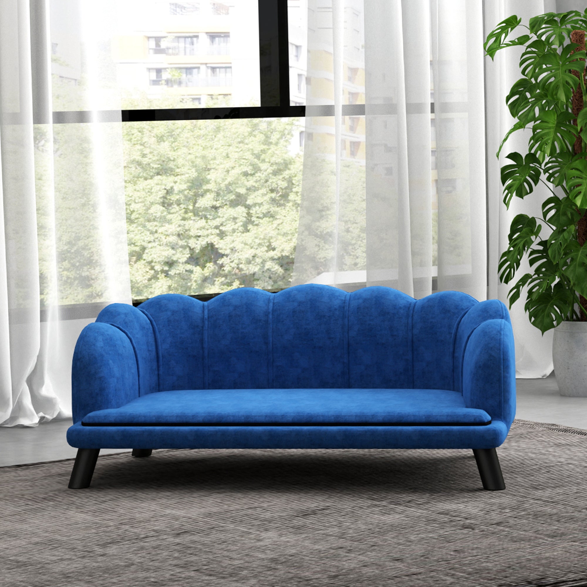 Pearl Design Pet Sofa for Medium and Large Sized Dogs, Pet Bed with Cushion and Solid Wood Legs, Dark Blue - 5 - CJ