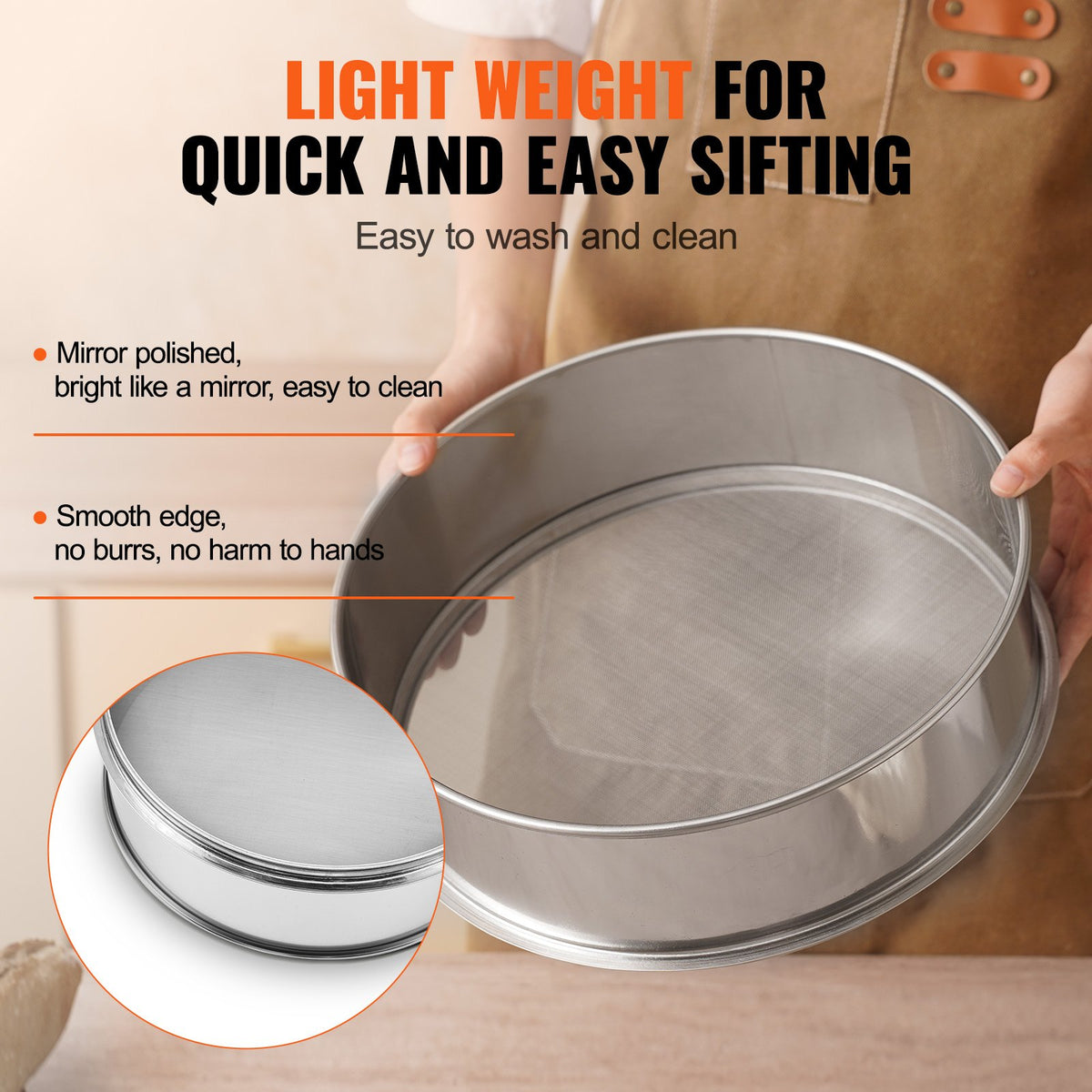 Flour Sieve Fine Mesh Stainless Steel 40 Mesh Flour Sifter For Baking Cake