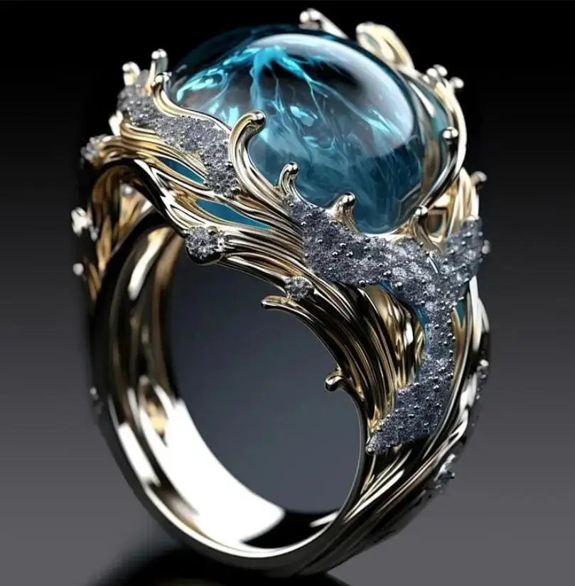 Fashion Wave Oil Drop Diamond Inlaid Women's High - end Ring - 0 - CJ