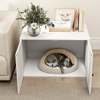 Cat Litter Box Enclosure with Barn Door, Cat Hole, 31.5" x 21" x 20", White - 5 - CJ