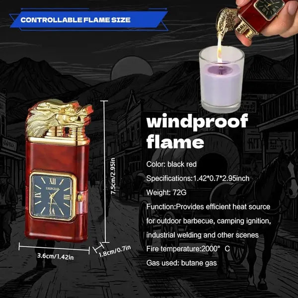 Vintage Watch Style Butane Flashlight LighterWindproof Flameless Jet FlameDual Flame ControlMetal Roman Numerals And Quartz DisplayTransparent BackplateRected - Mount DesignNo Batteries Required, - 5 - CJ