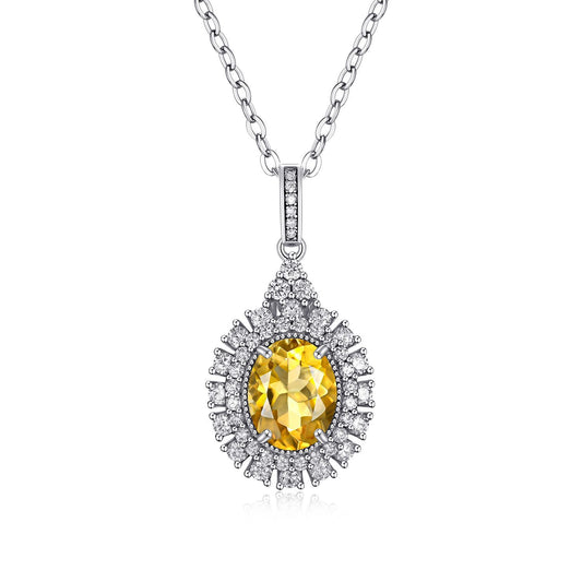 Natural Dan Shaped Topaz Necklace Feminine Versatile S925 Silver Full Set Light Luxury Pendant - 4 - CJ