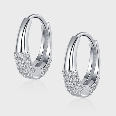 Sterling Silver S925 French Oval Minimal Design Diamond Set Zircon Earrings - 4 - CJ