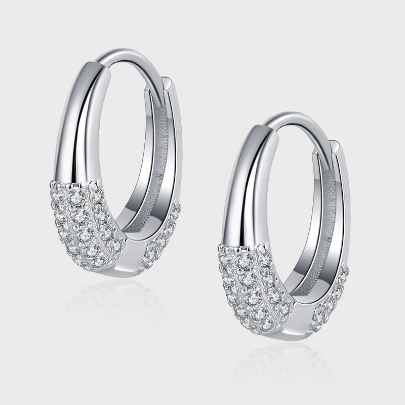 Sterling Silver S925 French Oval Minimal Design Diamond Set Zircon Earrings - 4 - CJ