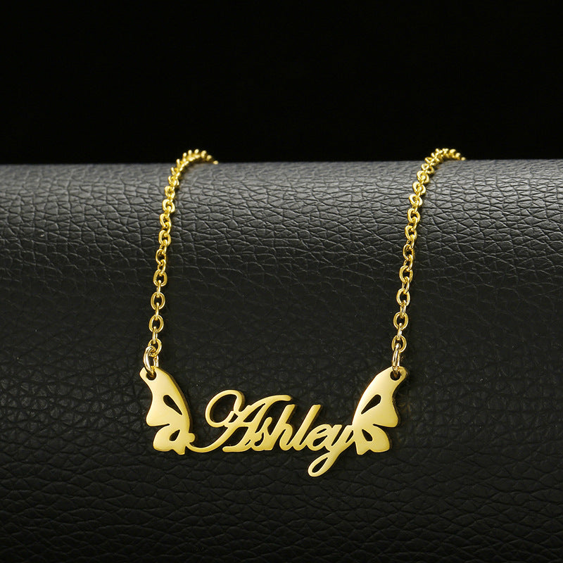 Stainless Steel Customized Various Sign Name Necklace Custom Butterfly Heart Nameplate For Women Girls Christmas Gift - 7 - CJ