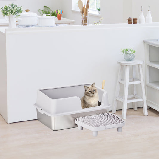 61x40x33CM, Litter Box, Stainless Steel And Plastic, Upper And Lower Snap Type, With Litter Spatula, Foot Pad - Grey - 5 - CJ