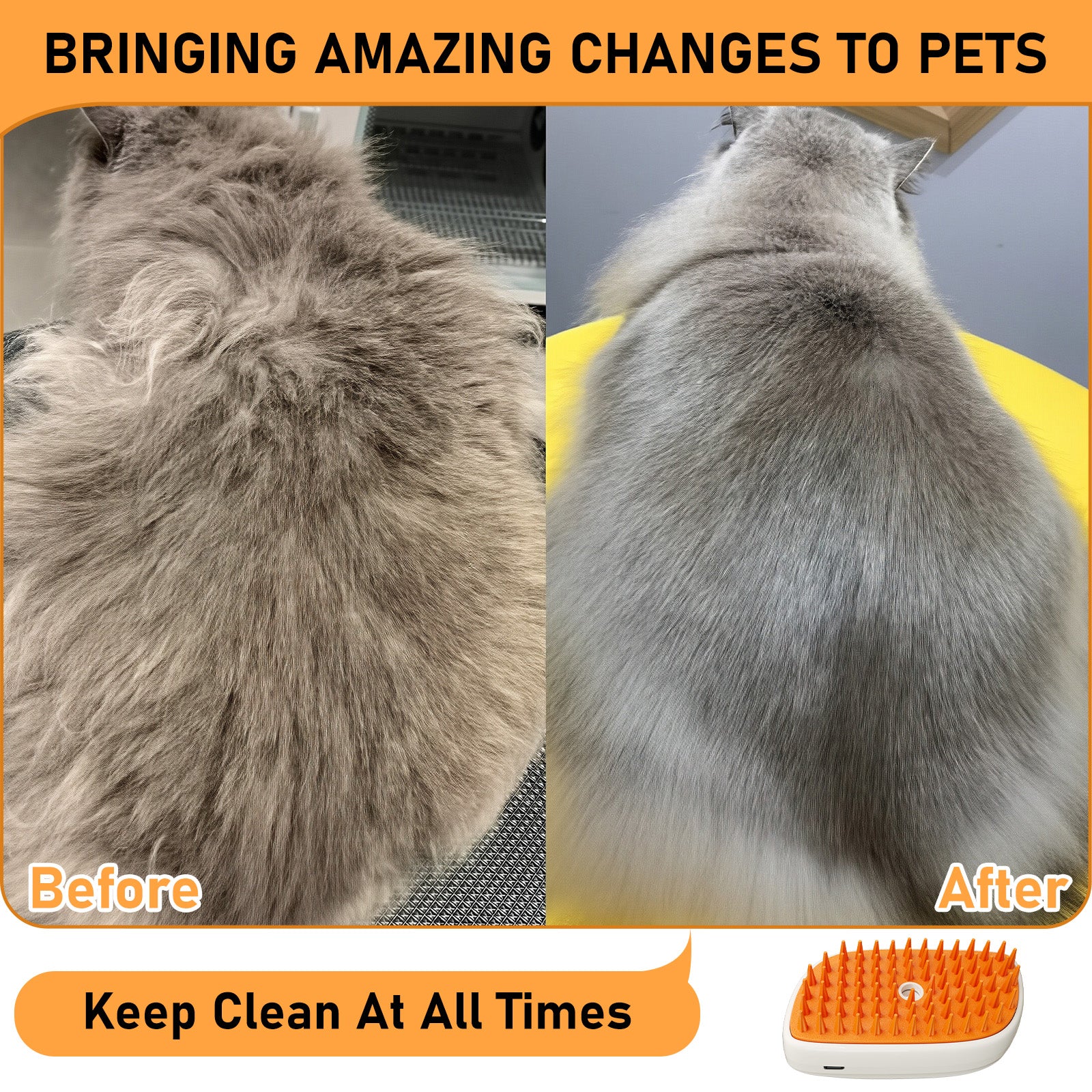 4 In 1 Cat Steam Brush, Anti Static Shedding Spray Comb, Hair Removal, Mist Indoor Steamy Grooming Brush For Dog, Water Spritz Defur Cepillo, Spa Steamer Cloud Para Gatos - 5 - CJ