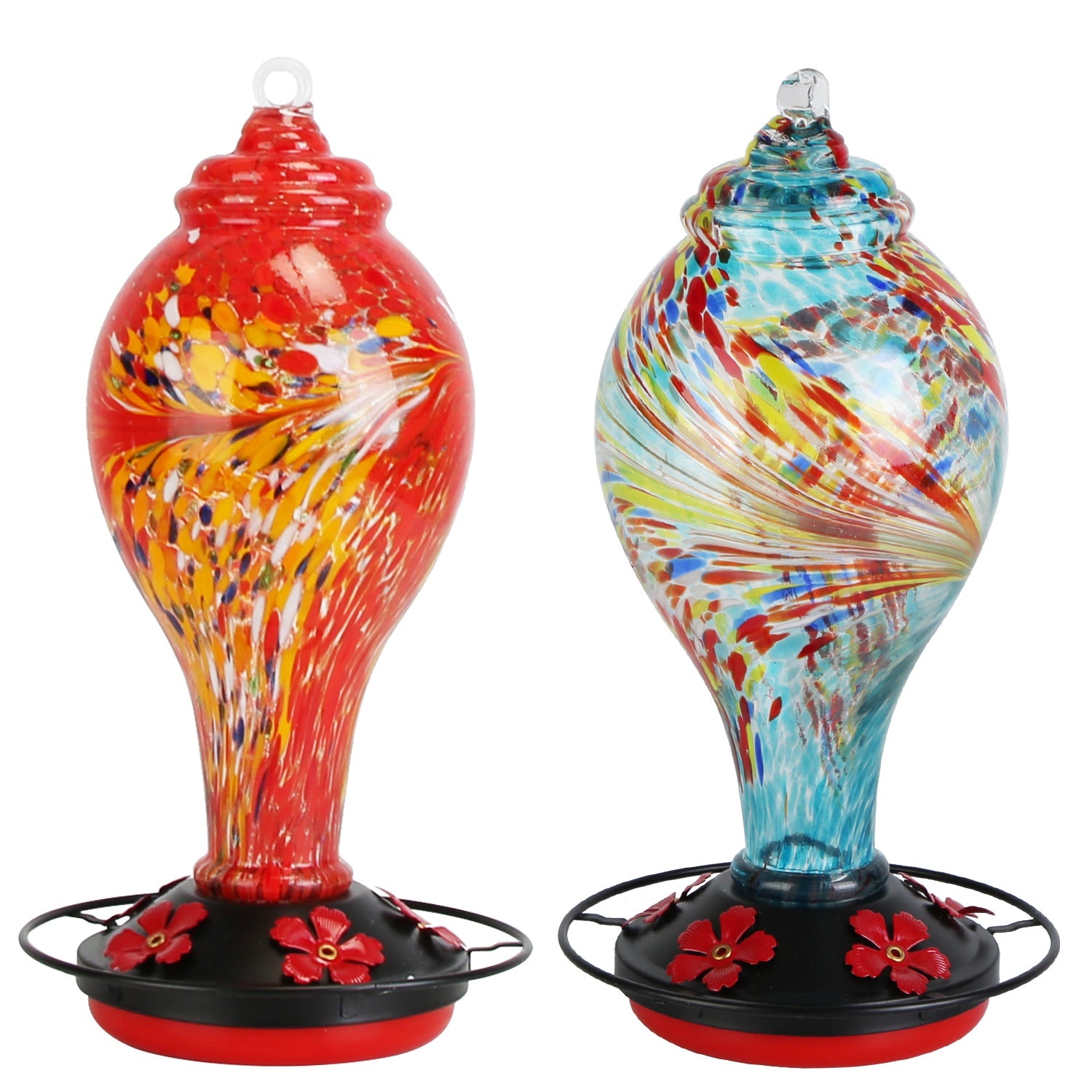 1Pc Glass Hummingbird Feeder 33OZ Hand Blown Hummingbird Feeder With 5 Flower Feeding Port Perch Ant Moat Hanging Hook S Hook Hemp Rope Cleaning Brush For Garden Decor - 5 - CJ