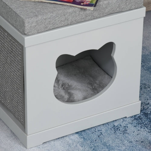 PawHut Cat House Bed Kitten Cave Cube Indoor For Small Pet With Removable Sisal Scratching Pads Soft Cushions, 41x30x36 Cm, Grey - 5 - CJ