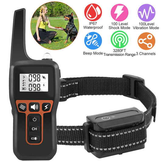 Train Collar OR Receiver Only Options - 3280FT Dog Training Collar IP67 Waterproof Pet Beep Vibration Electric Shock Collar 3 Channels Rechargeable Transmitter Receiver Trainer With Flashlight - 5 - CJ