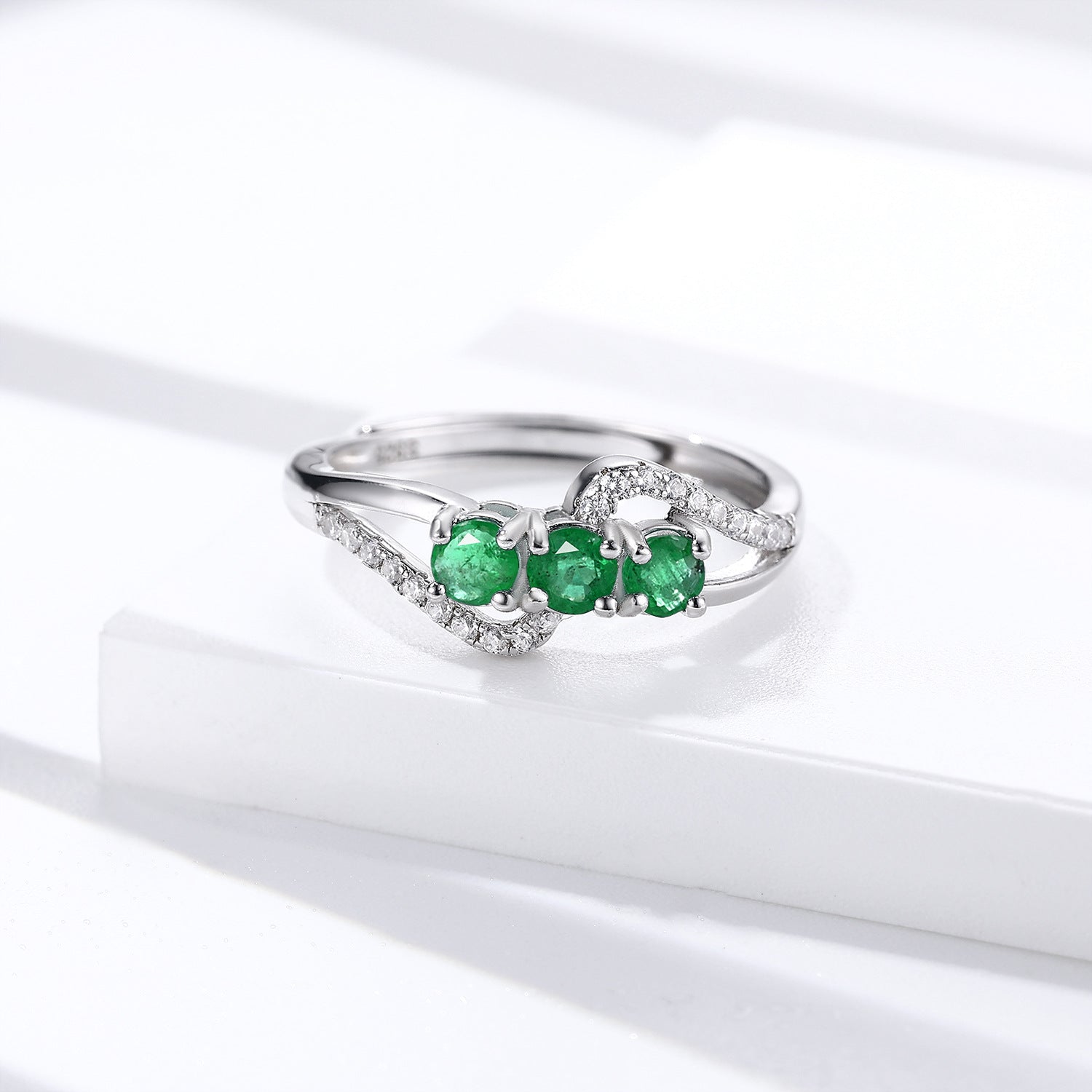 Luxury Natural Emerald Ring S925 Silver Opening - 4 - CJ