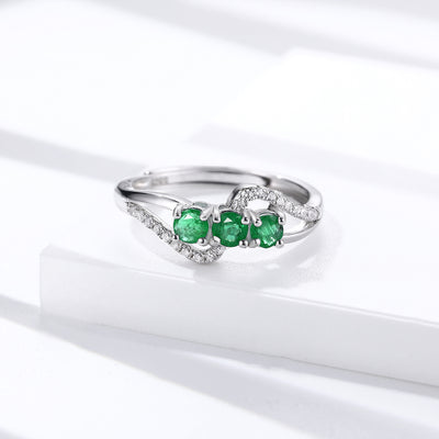 Luxury Natural Emerald Ring S925 Silver Opening - 4 - CJ