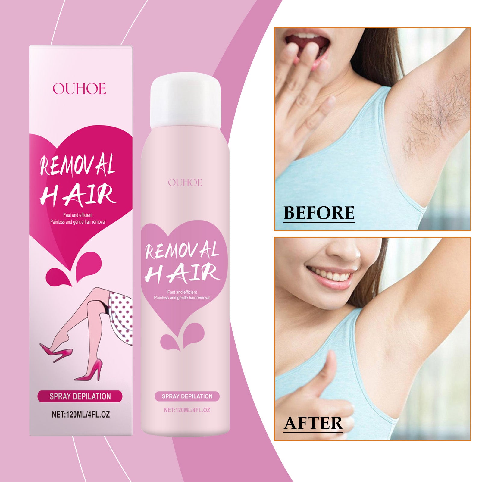 OUHOE Mousse Body Hair Removal Spray, All Over The Body Armpits, Hands, Legs Smooth And Delicate Skin Gentle Hair Removal - 5 - CJ
