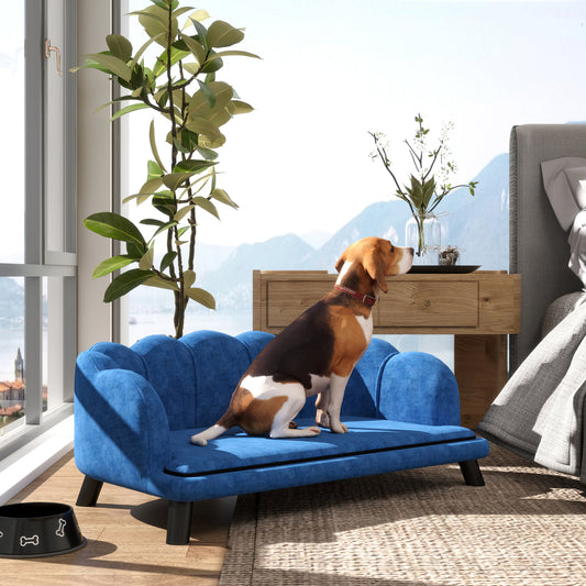Pearl Design Pet Sofa for Medium and Large Sized Dogs, Pet Bed with Cushion and Solid Wood Legs, Dark Blue - 5 - CJ