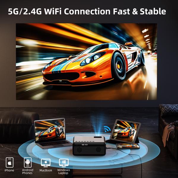 Projector With WiFi & Bluetooth, Upgraded 5G Portable Projector, Support 4K, Native 1080P, 12000 Lumens, Outdoor LED Movie Projector,Selling On The Amazon Temu Platform Is Prohibited - 5 - CJ