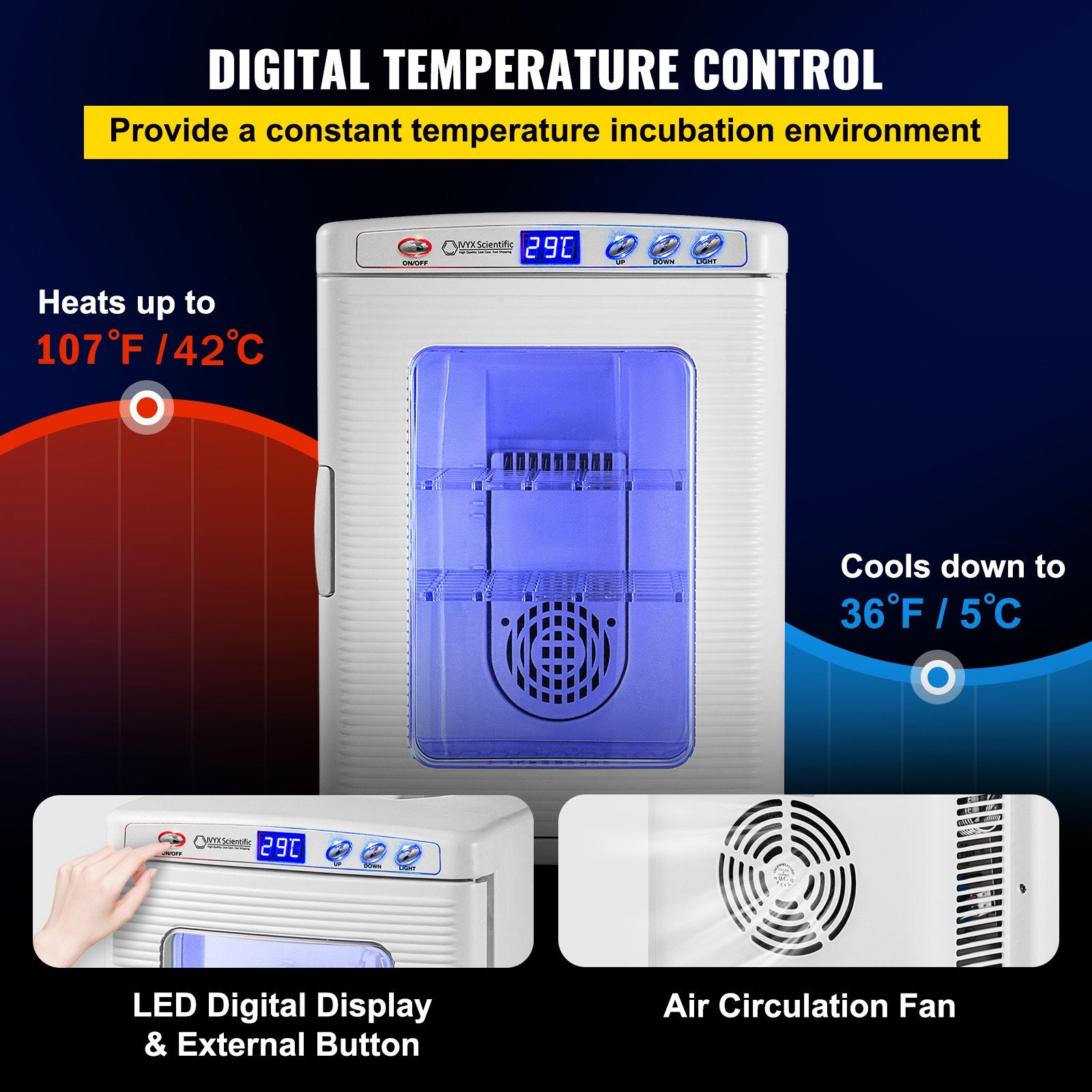 White Reptile Incubator 25L Scientific Lab Incubator Digital Incubator Cooling And Heating 5 - 42°C Reptile Egg Incubator 12V/110V Work For Small Reptiles - 5 - CJ