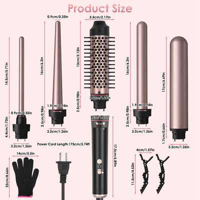 2 Type Options - 1Pc 5 In 1 Curling Wand Hair Curling Iron Brush Anti - Tangle Hair Thermal Brush Curler With 4 Heating Levels 360 Degree Rotatable Cable 5 Interchangeable Barrels 2 Clips 1H Auto Off - 5 - cjdropshipping