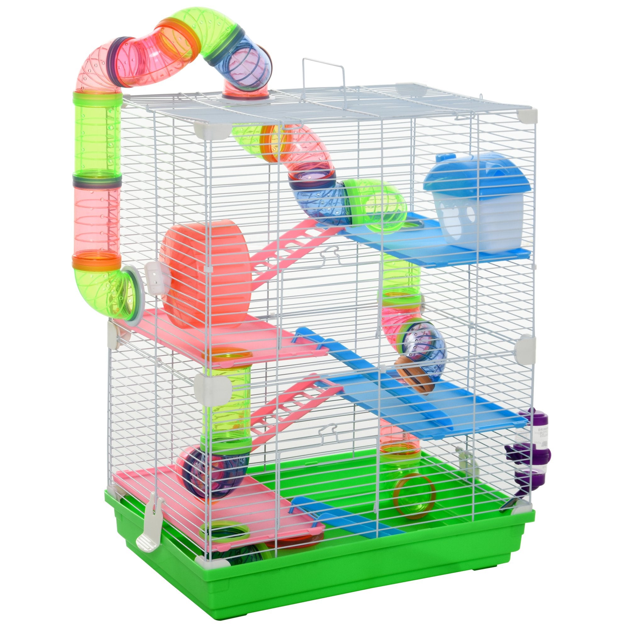 5 Tiers Hamster Cage Portable Animal Travel Carrier w/ Exercise Wheels Tube - 5 - CJ
