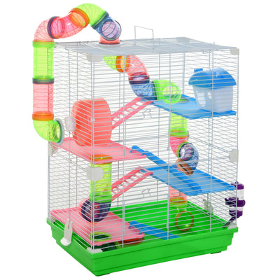 5 Tiers Hamster Cage Portable Animal Travel Carrier w/ Exercise Wheels Tube - 5 - CJ