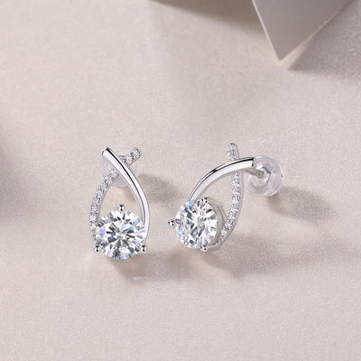 1Happy Encounter - Fashionable And Luxurious Diamond Jewelry Set With 1 - carat Moissan Diamond S925 Sterling Silver And Platinum - plated Stud Earrings Prohibit TikTok sales - 5 - cjdropshipping