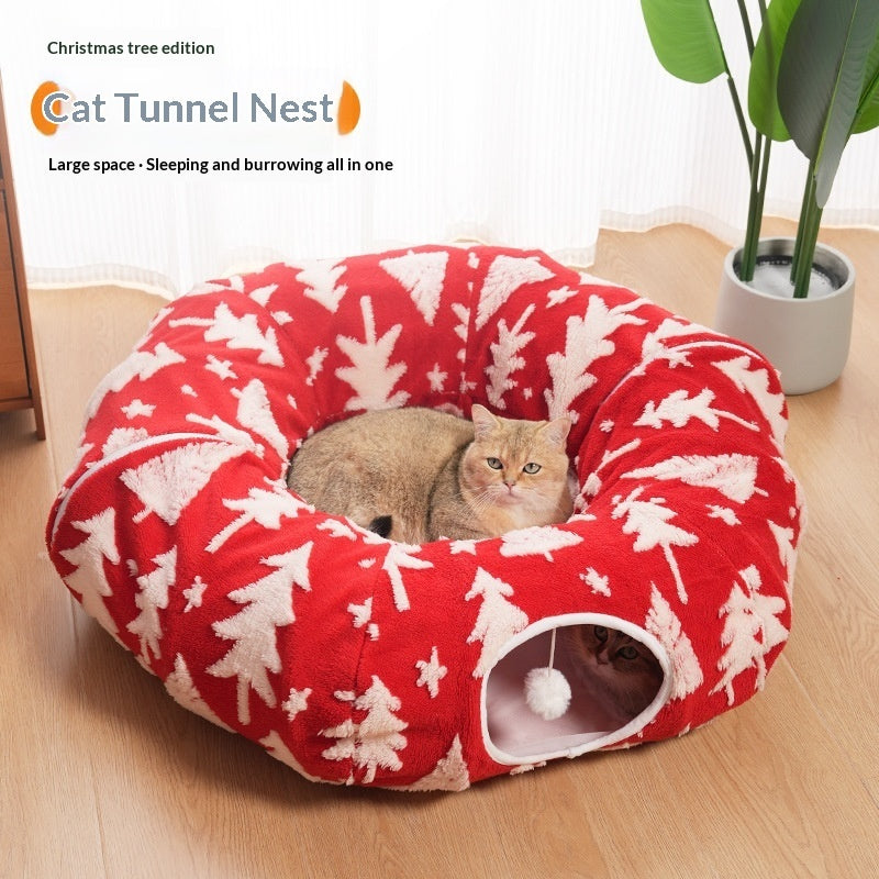 Christmas Tree Cat Tunnel Cat Bed Flannel Pet Nest - 0 - CJ