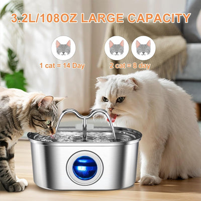 3.2L Cowhorn Model Pet Water Dispenser - Stainless Steel Automatic Water Fountain With 4 Replaceable Filters - 5 - CJ