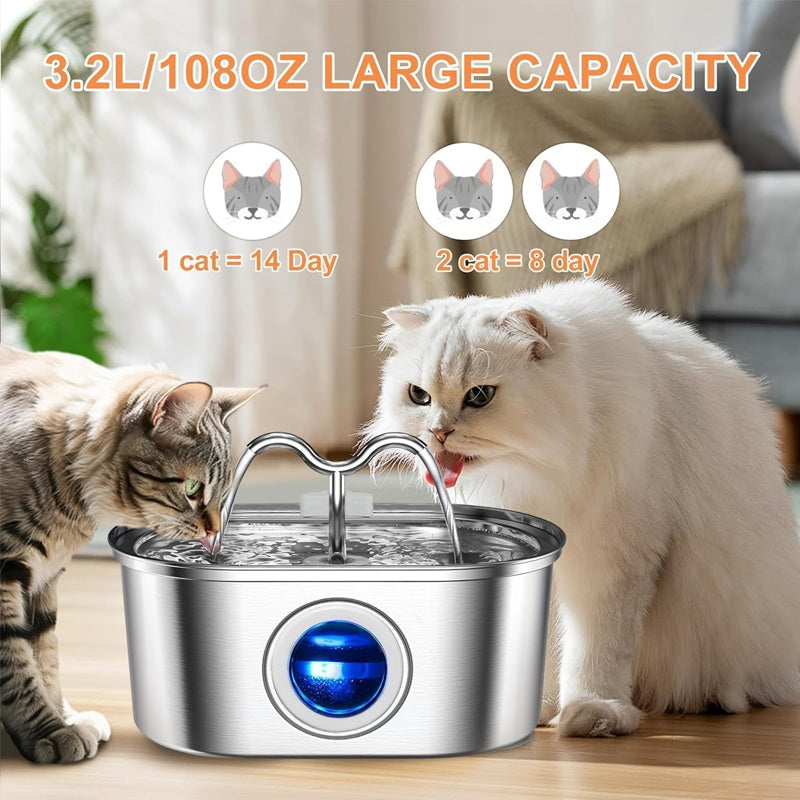 3.2L Cowhorn Model Pet Water Dispenser - Stainless Steel Automatic Water Fountain With 4 Replaceable Filters - 5 - CJ