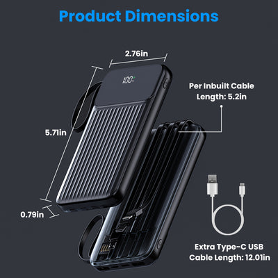 1Pc PD22W Fast Charger 20000mAh Fast Charging Power Bank Portable Charger With 4 Inbuilt Cables Digital Display Handle Fit For IOSPhone 15 14 Android And More - 5 - CJ