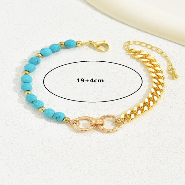 A Creative And Luxurious Instagram Style Double Ring Turquoise Multi Chain Mixed Bead Bracelet For Women's Vacation And Date Gifts - 5 - CJ