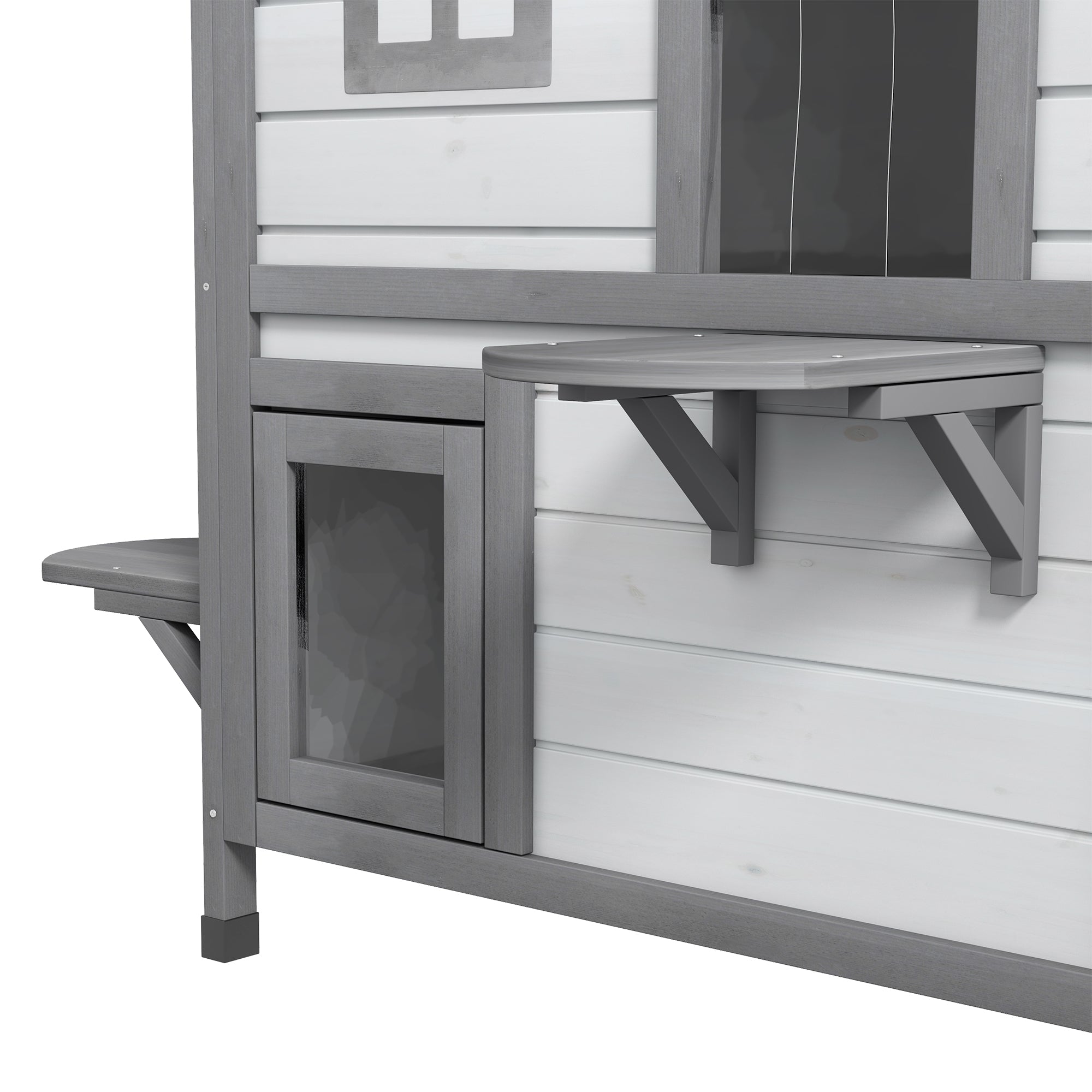 2 - story Cat House Outdoor, Weatherproof Wooden Cat Enclosure for Feral Cats with Escape Door, Openable Roof, Jumping Platforms, White - 5 - CJ
