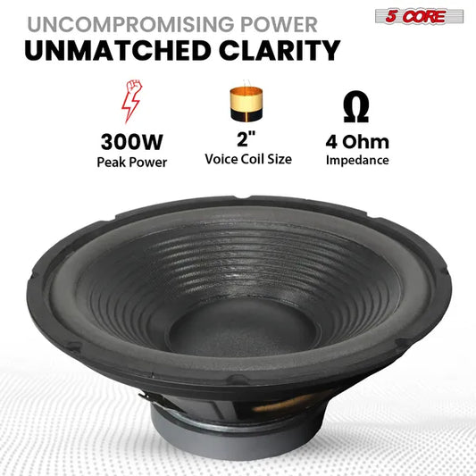 5 Core 12 Inch Car Woofer Audio 300W 4Ohm Deep Bass Replacement Sub Woofer Component Loud Speaker - 5 - CJ