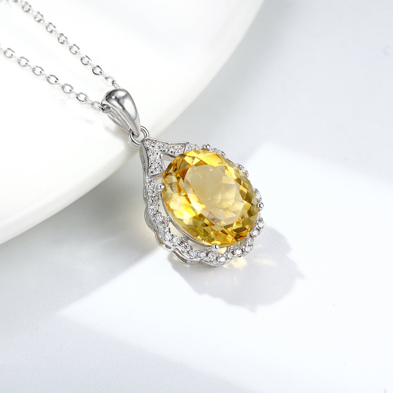 Natural Dan Shaped Topaz Necklace Feminine Versatile S925 Silver Full Set Light Luxury Pendant - 4 - CJ