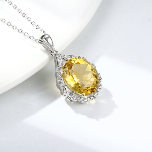 Natural Dan Shaped Topaz Necklace Feminine Versatile S925 Silver Full Set Light Luxury Pendant - 4 - CJ