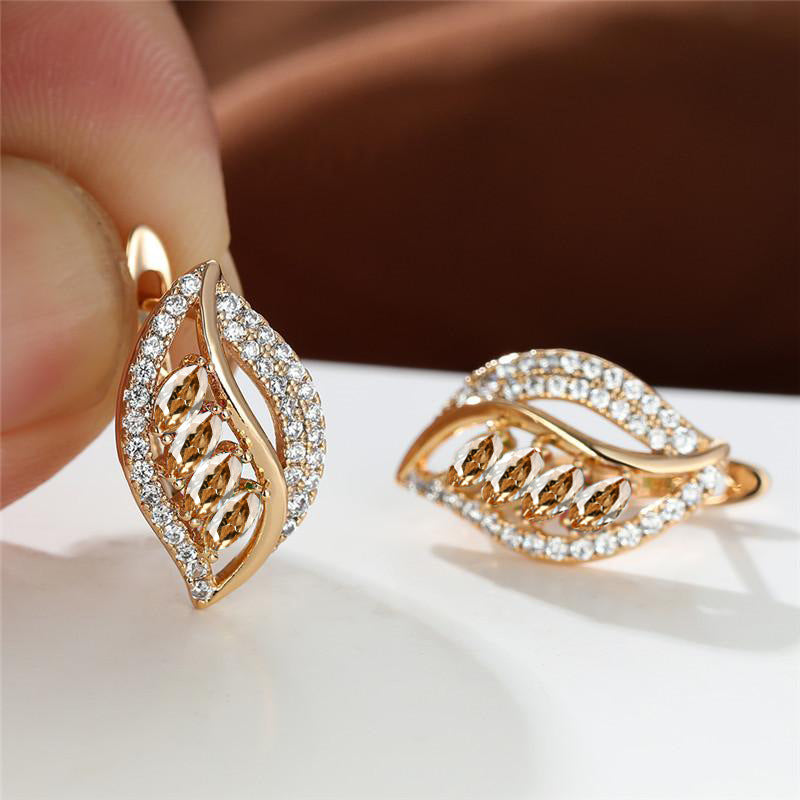Ins Leaf - shaped Rhinestones Earrings Fashion Unique Zircon - encrusted Stud Earrings Women's Jewelry - 0 - CJ