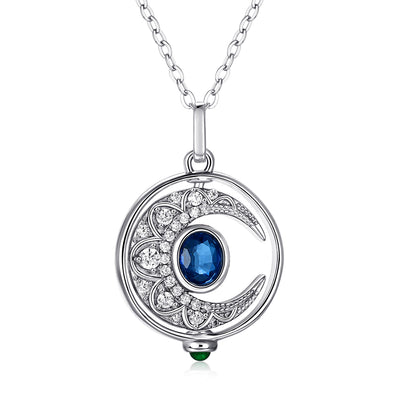 S925 Silver Inlaid Natural Sapphire Necklace Women's Original Design Can Rotate The Moon - 4 - https://x.com/titan_prim62775J