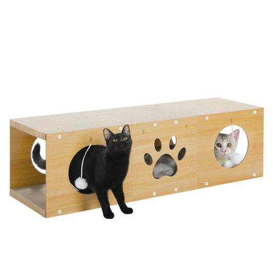 MUlti - Hole Fun Cat Tunnel With Scratching Board And Game Pom Pom Cat Tunnel House, Interactive Cat Scratching House, Self - improvement Drilling Hole Teaser, Must - have For Multi - Cat Families - 5 - CJ