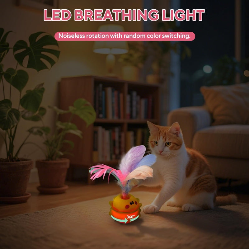 Interactive Automatic Cat Feather Toy, Rotating With LED Light, Rechargeable Electronic Chirping Toys For Indoor Cats. - 4 - CJ