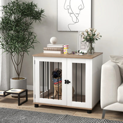 Dog Kennel Furniture Side End Table Indoor With Lockable Door, For Small And Medium Dogs, Walnut Brown - 5 - CJ