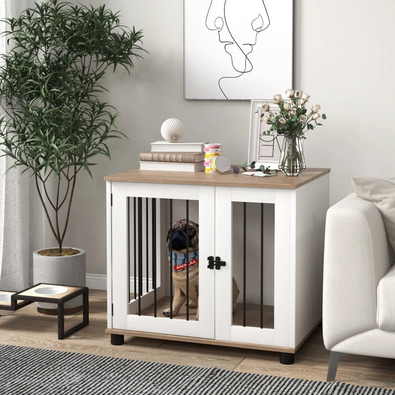 Dog Kennel Furniture Side End Table Indoor With Lockable Door, For Small And Medium Dogs, Walnut Brown - 5 - CJ