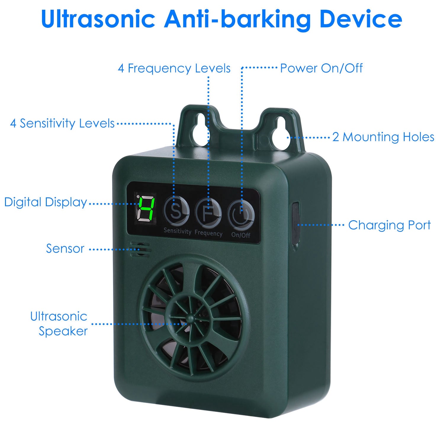 1Pc Anti - barking Device 49.2Feet Sensing Ultrasonic Bark Deterrent With 4 Frequency Levels 4 Sensitivity Levels Indoor Outdoor Dog Bark Control - 5 - CJ