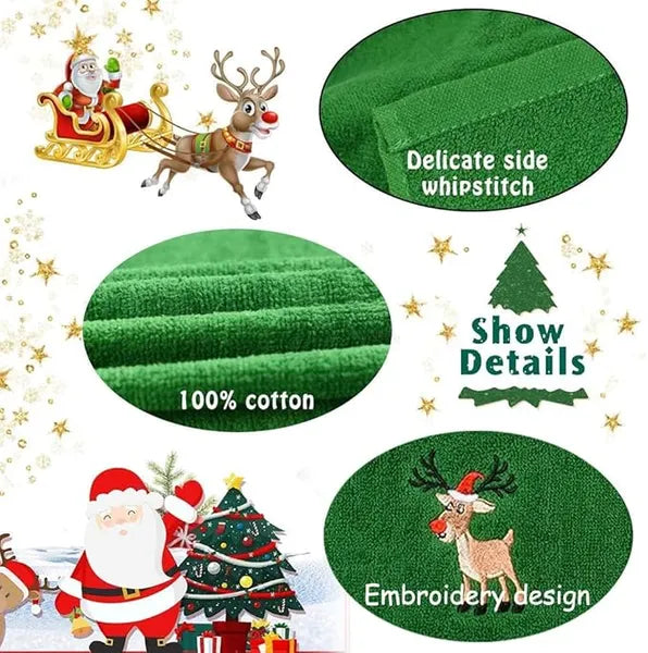 Christmas Hand Towels, Maxs Dish Towel Bathroom Kitchen,100% Cotton,Decorative Dish Face Towels Set For Drying,Cleaning,Cooking And Decorations,Embroidered Holiday Design - 5 - CJ