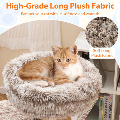 Multi - level Natural Pear Wood Cat Tree, Sisal Scratching Posts, Plush Balls, Long Plush Fabric - 5 - cjdroshippping