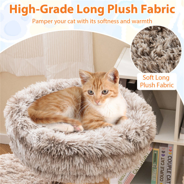 Multi - level Natural Pear Wood Cat Tree, Sisal Scratching Posts, Plush Balls, Long Plush Fabric - 5 - cjdroshippping
