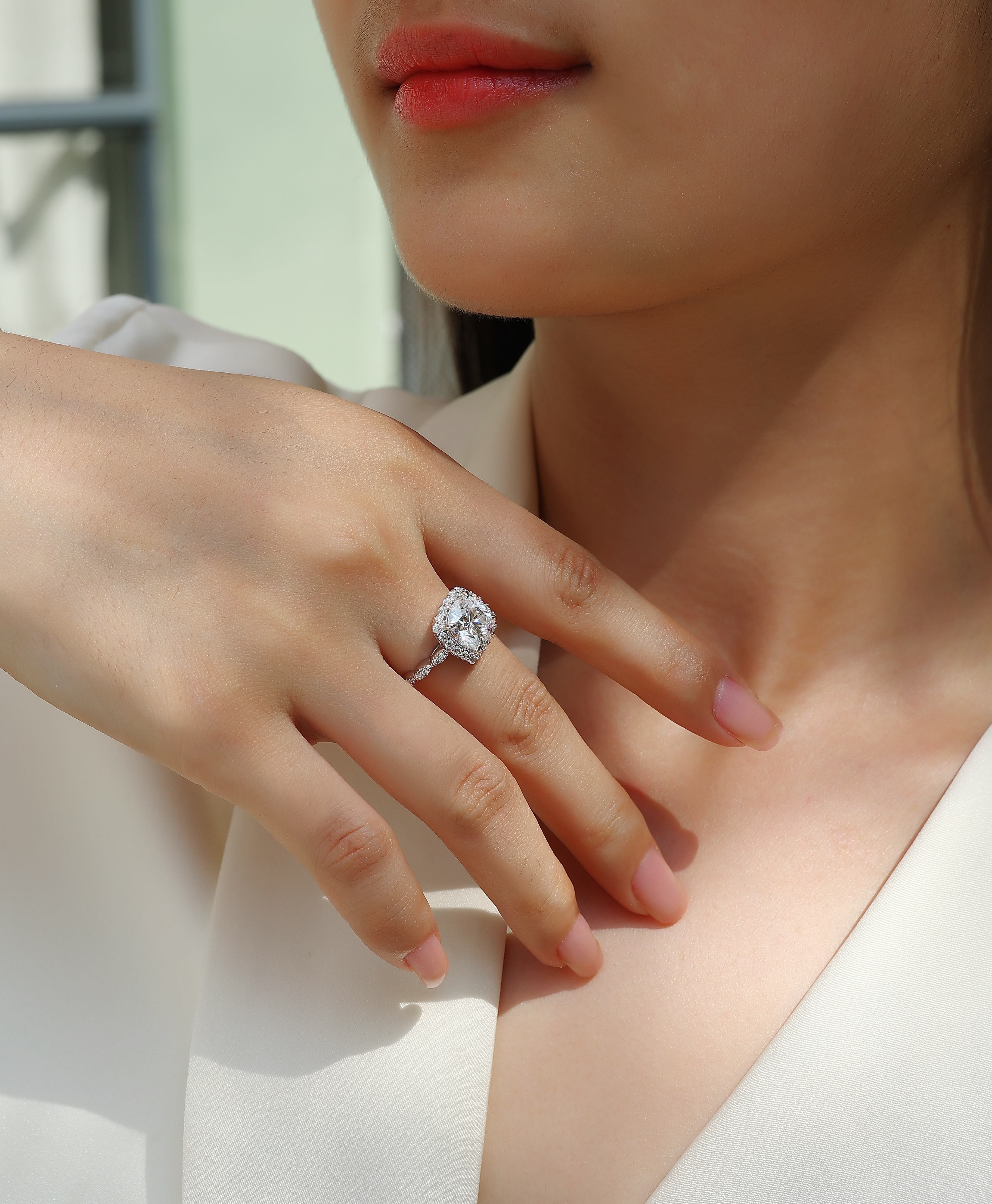 1Gorgeous Square Diamond - Set With Moissan S925 Sterling Silver And Platinum - plated Diamond Ring, Fashionable Diamond Jewelry Prohibit TikTok sales - 5 - CJ