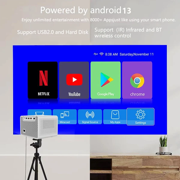 Smart Projector, Support 4K Decoding,  Android 13, T950S Quad - Core, 2 Plus 16GB Memory, Dual - Band WiFi, Home Office Projector - 5 - CJ