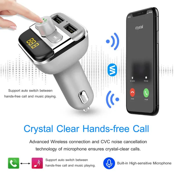 Car Wireless FM Transmitter 3.4A Dual USB Charge Hands - free Call Car MP3 Player - 5 - CJ